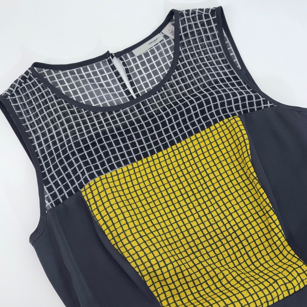 Halogen Womens Black Yellow Grid Print Sleeveless Pleated Fit & Flare Dress 2